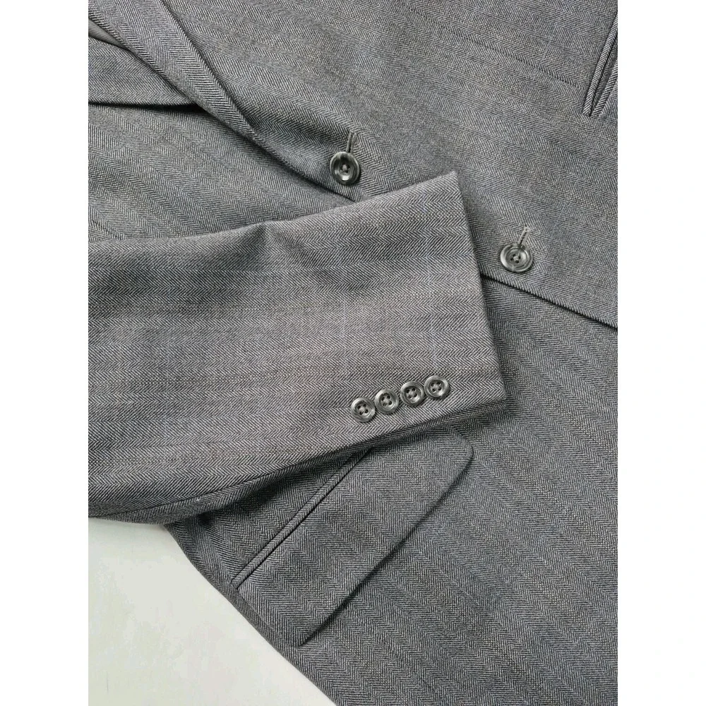 Pronto Uomo Mens Wool Sports Coat 40R Gray Herringbone 2 Button Blazer